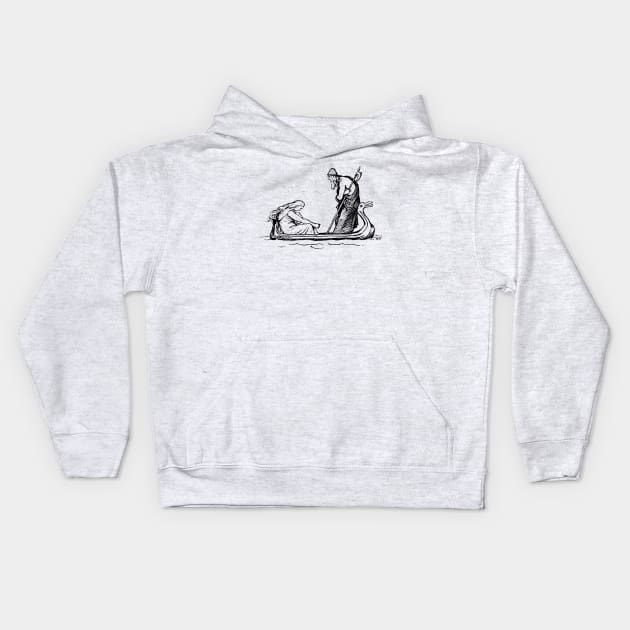 Odin Sailing In An Oselvar Viking Boat Through Fensalir Kids Hoodie by taiche